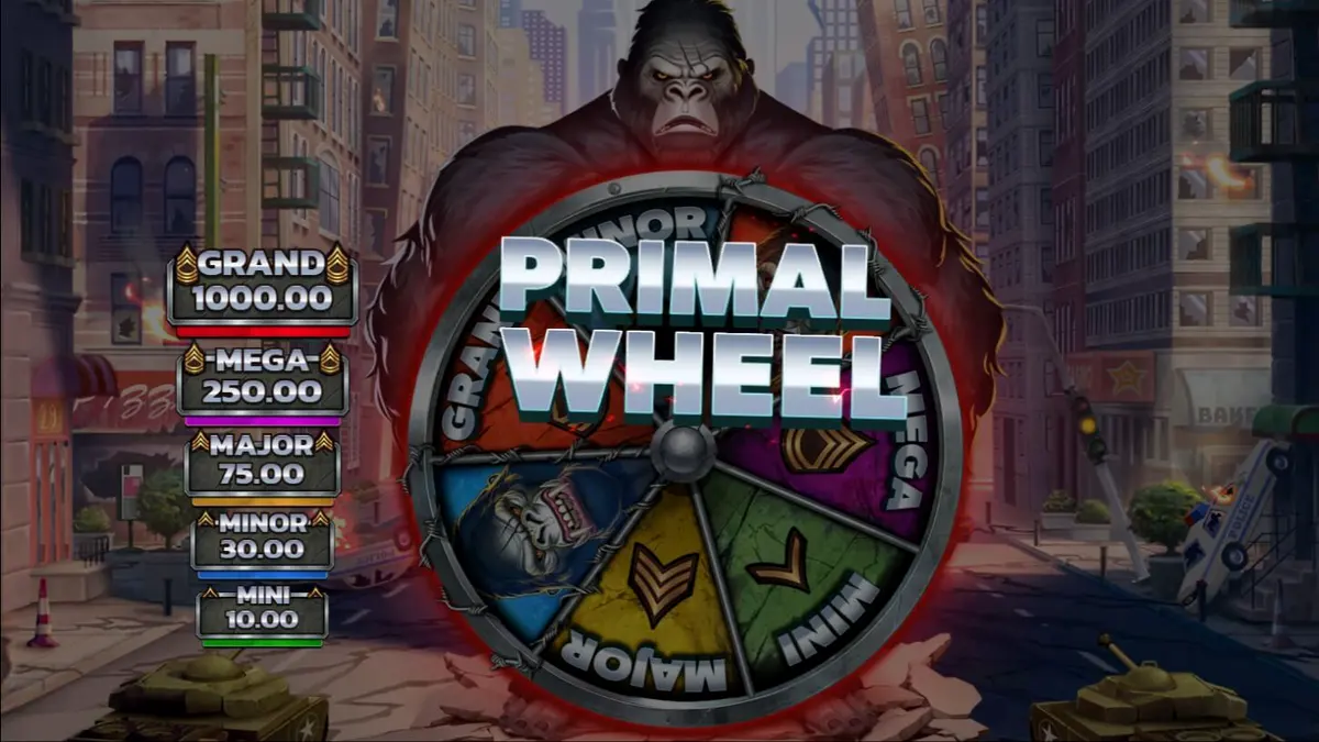 Primal Rampage slot game interface na may temang jungle at higanteng gorilya